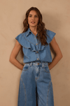 Blusa Jeans Babados