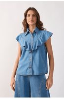 Blusa Jeans Babados
