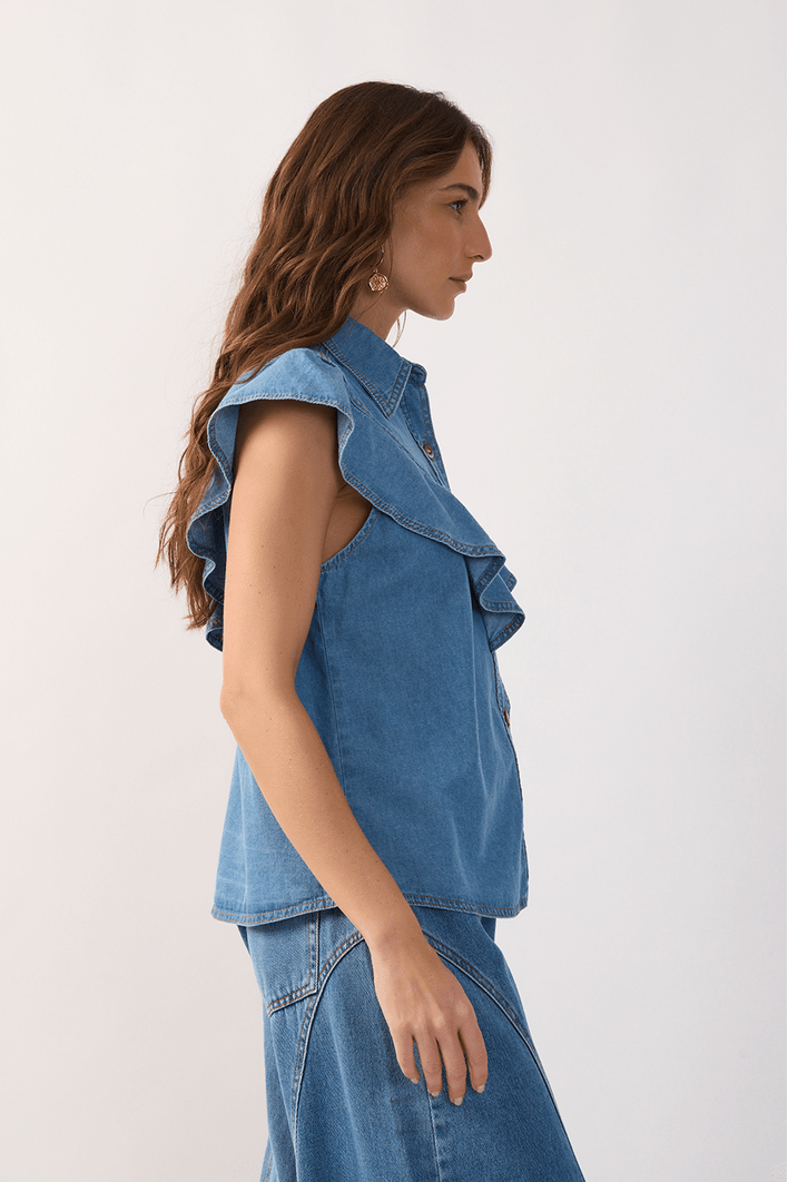 Blusa Jeans Babados