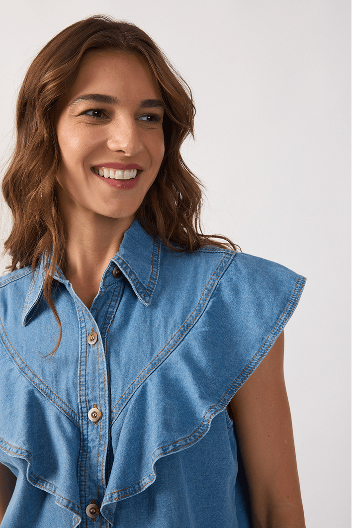 Blusa Jeans Babados