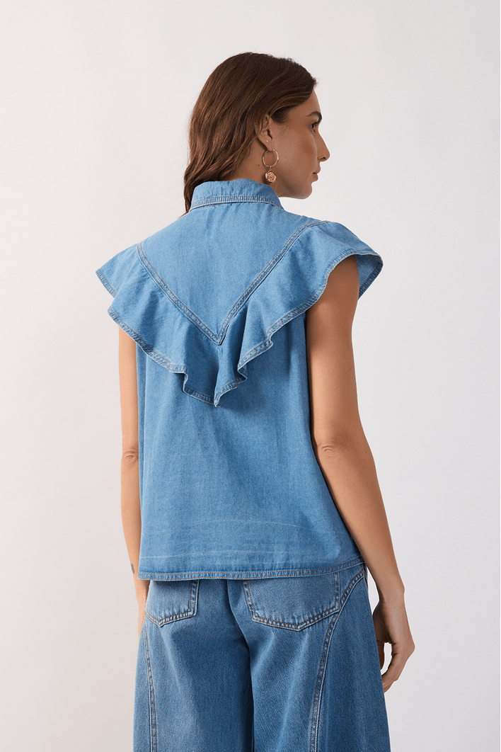 Blusa Jeans Babados