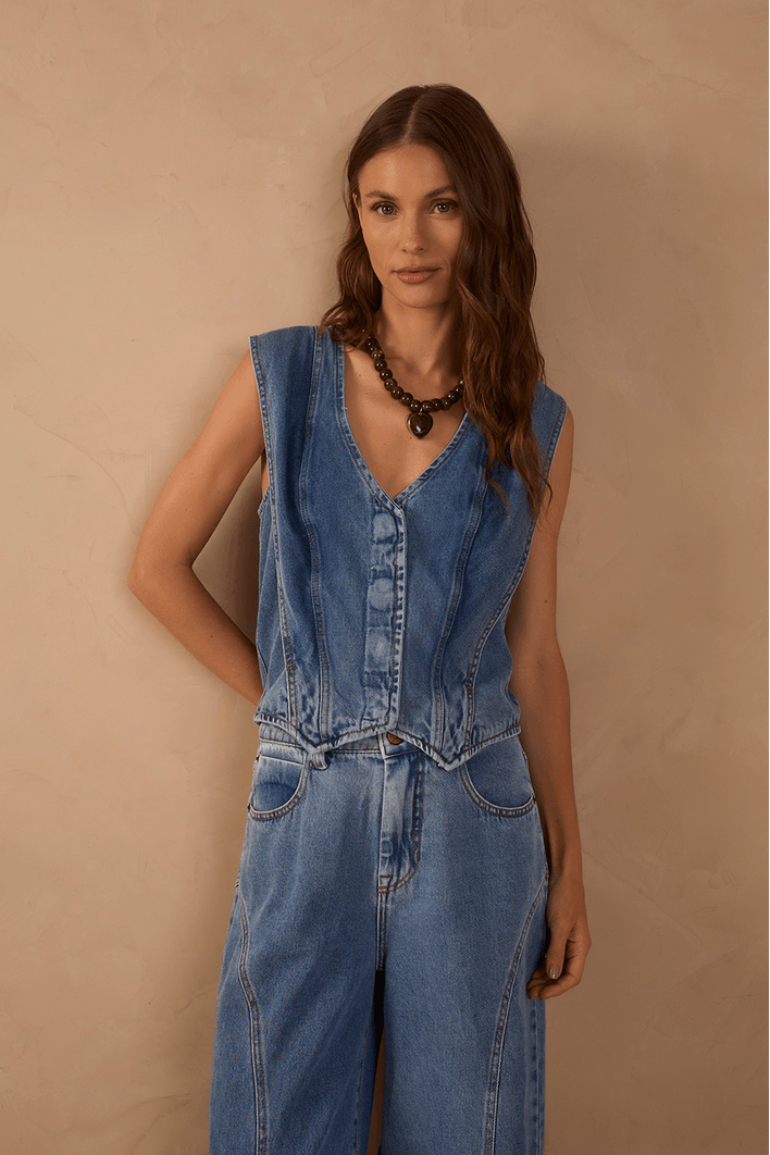 Colete Jeans Recortes