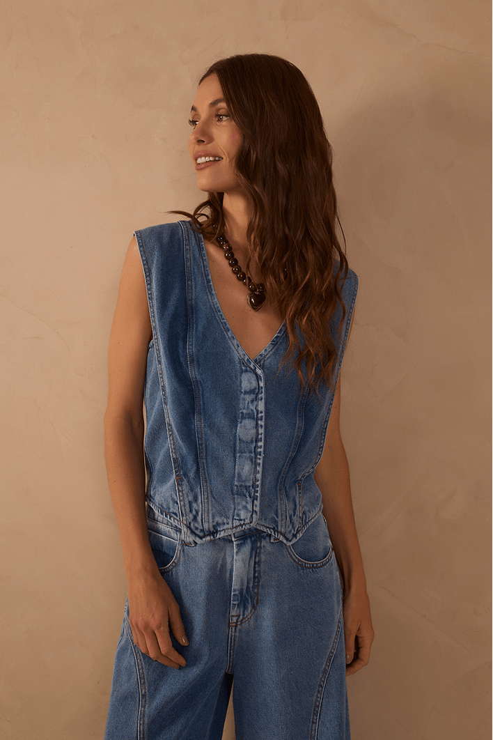 Colete Jeans Recortes