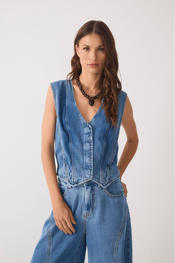 Colete Jeans Recortes