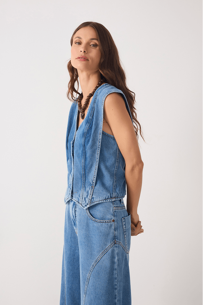 Colete Jeans Recortes