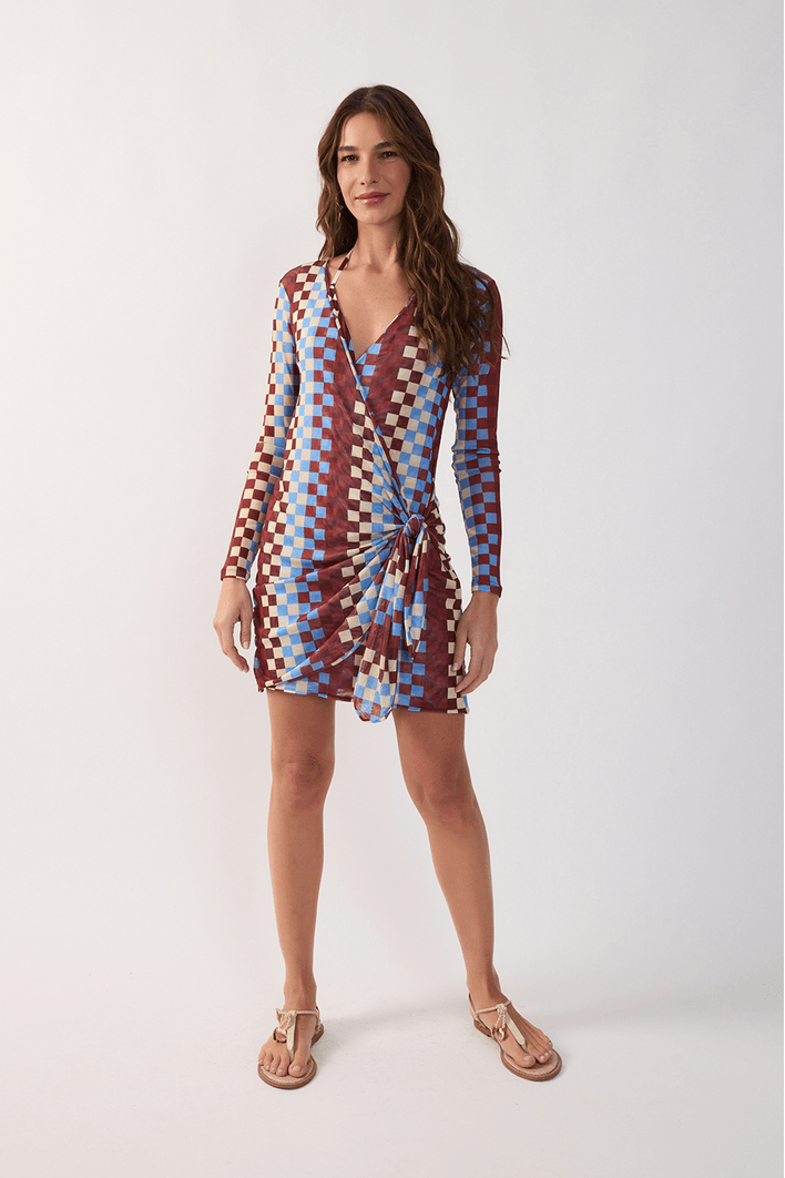 Vestido Amarração Tule Estampa Harmonia