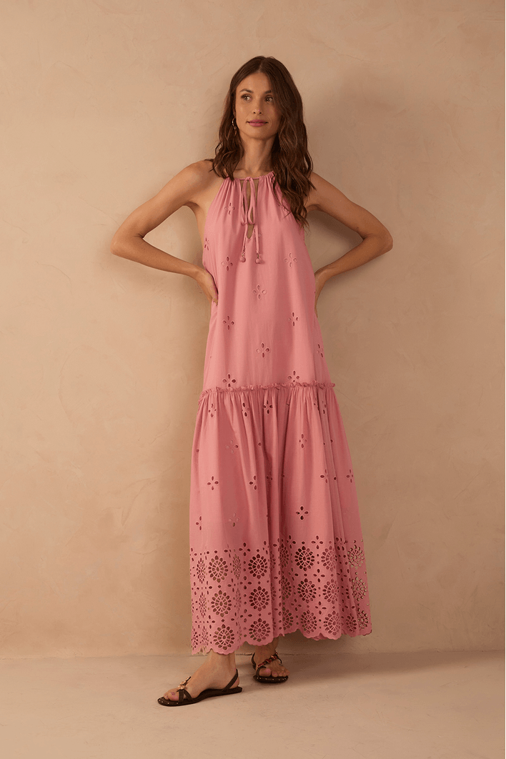 Vestido Cropped Algodão Barrado