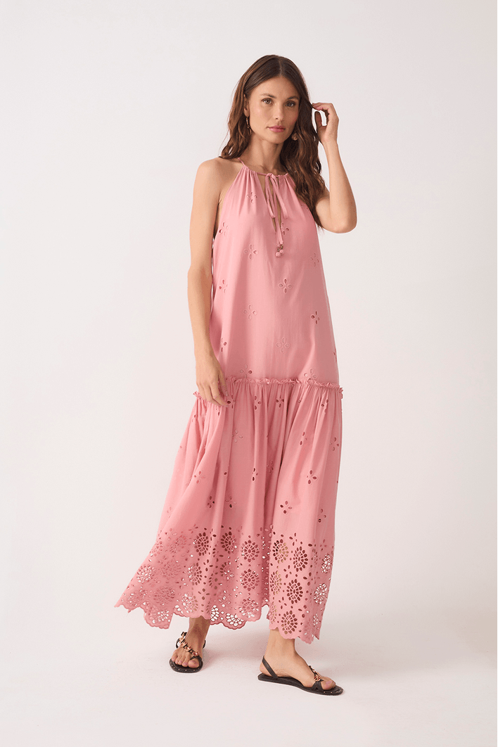 Vestido Cropped Algodão Barrado
