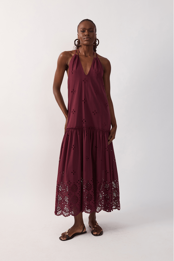 Vestido Cropped Algodão Barrado