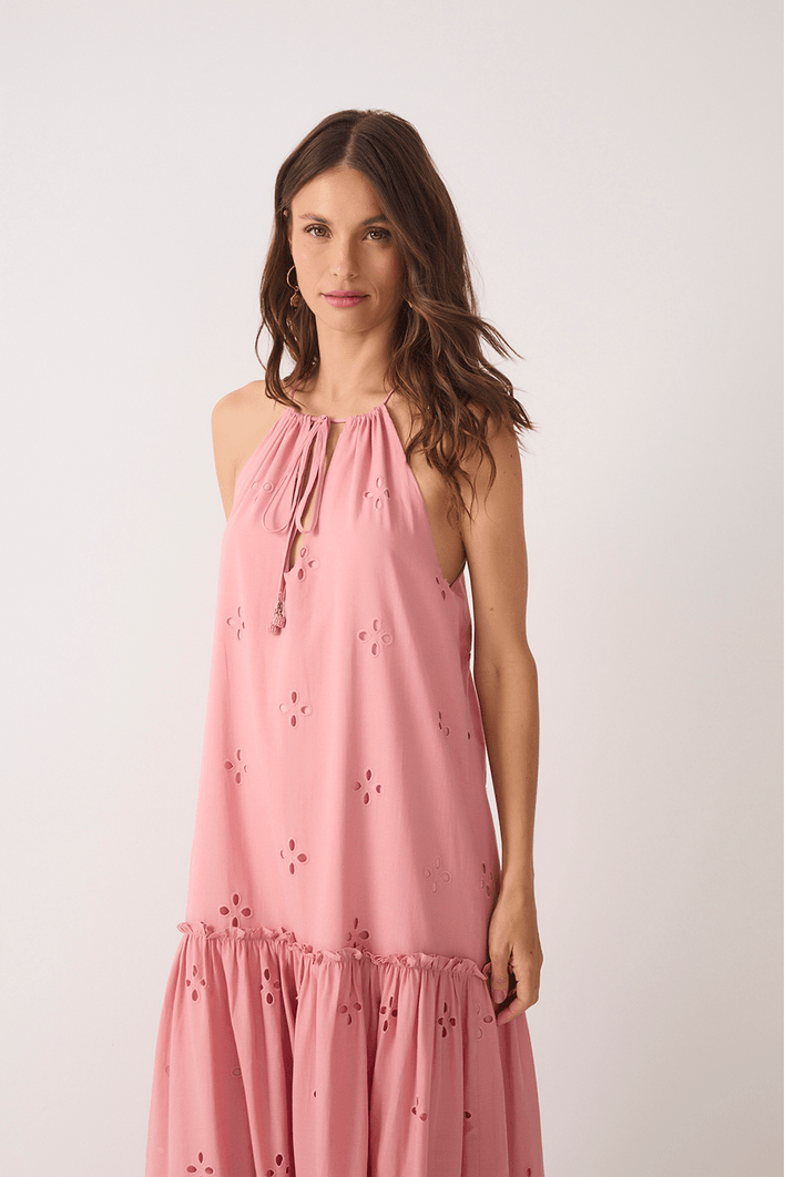 Vestido Cropped Algodão Barrado