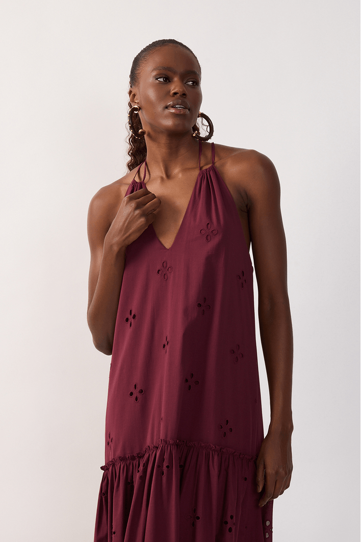 Vestido Cropped Algodão Barrado