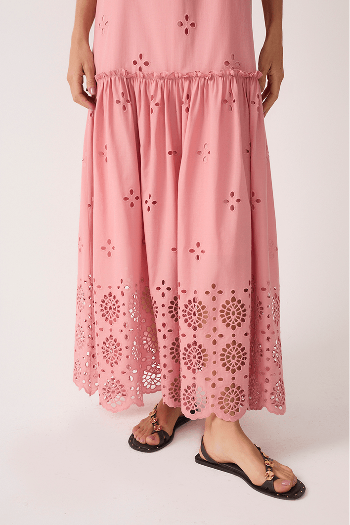 Vestido Cropped Algodão Barrado