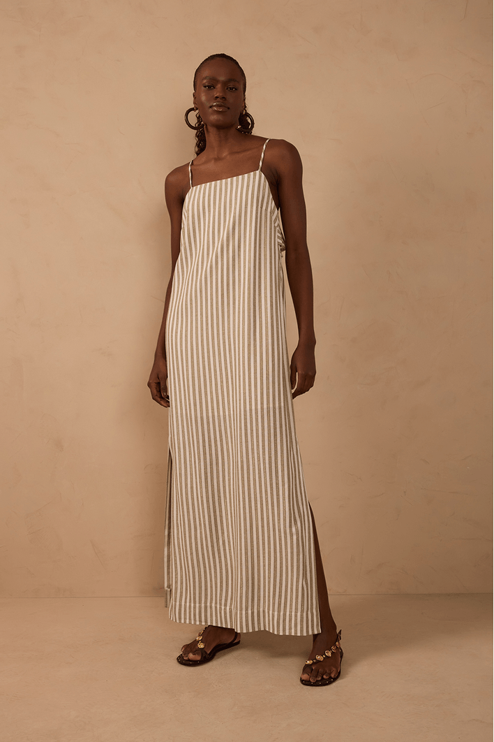 Vestido Cropped Babado Costas Listrado