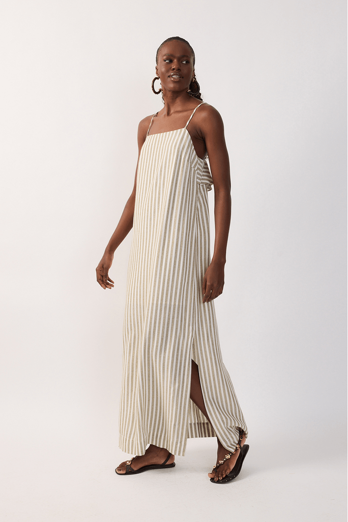 Vestido Cropped Babado Costas Listrado