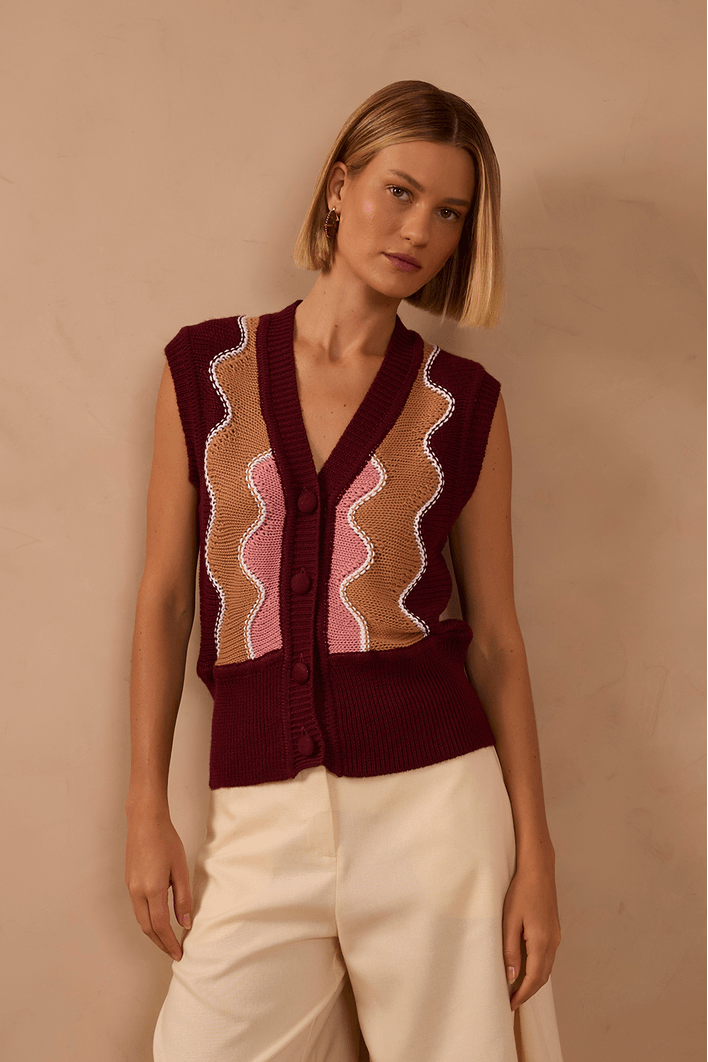 Blusa Colete Tricot Detalhe Onda