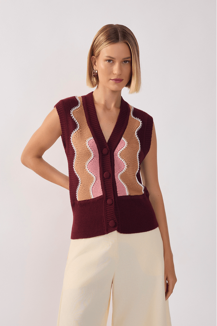 Blusa Colete Tricot Detalhe Onda