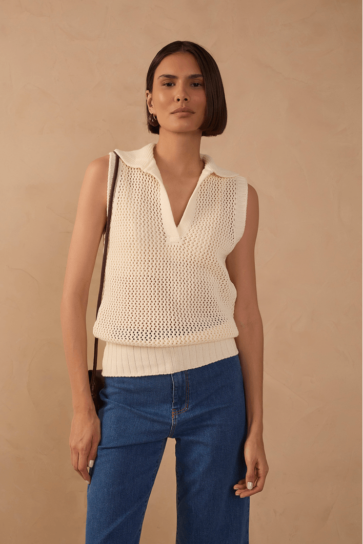 Blusa Tricot Gola Quadradinhos