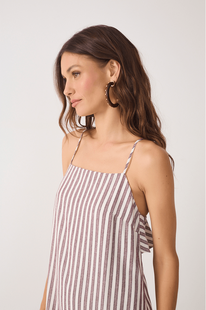 Vestido Cropped Babado Costas Listrado