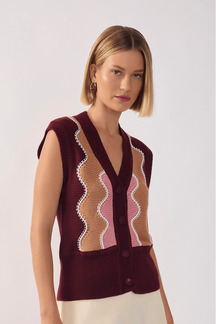 Blusa Colete Tricot Detalhe Onda