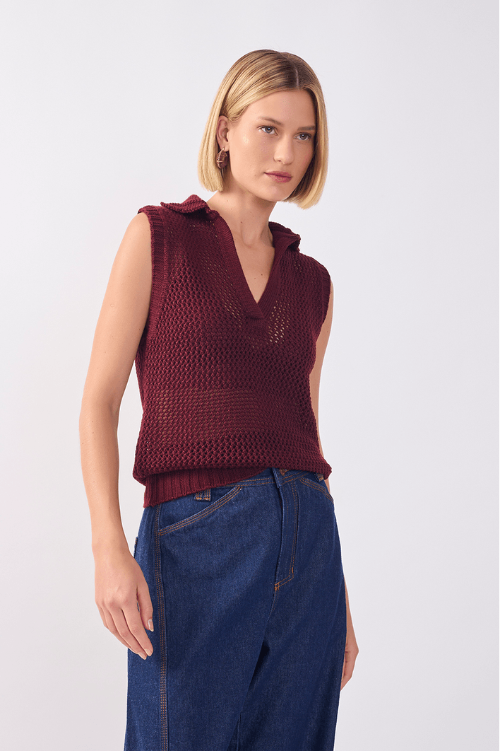 Blusa Tricot Gola Quadradinhos