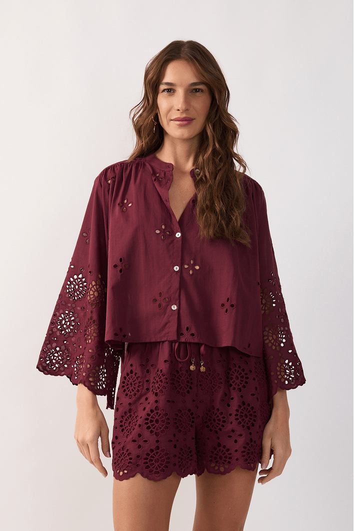 Camisa Algodão Bordado Barrado