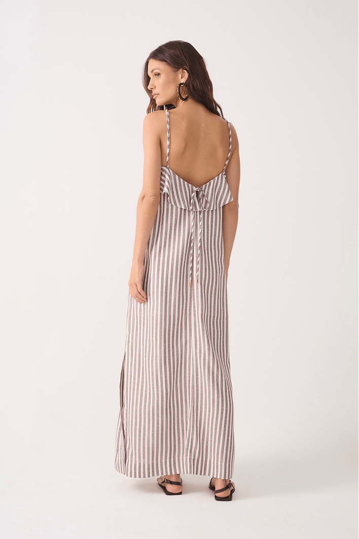 Vestido Cropped Babado Costas Listrado