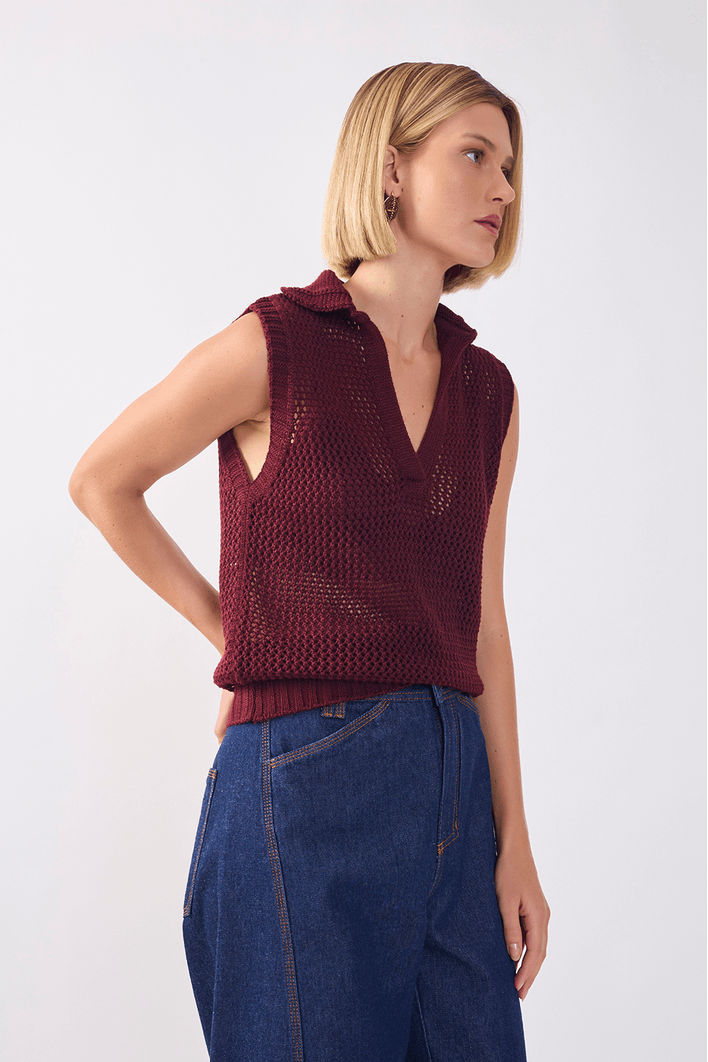 Blusa Tricot Gola Quadradinhos