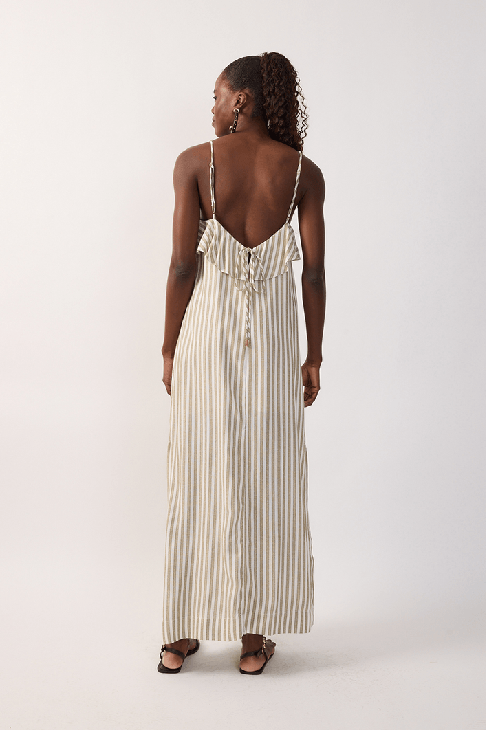 Vestido Cropped Babado Costas Listrado