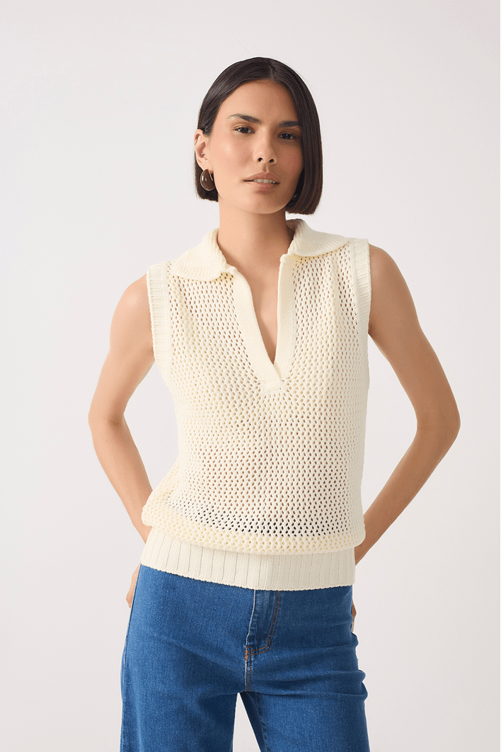 Blusa Tricot Gola Quadradinhos