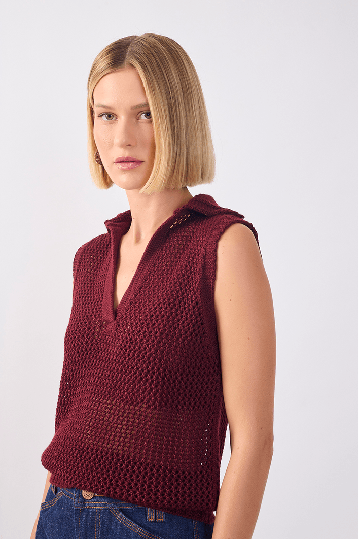 Blusa Tricot Gola Quadradinhos