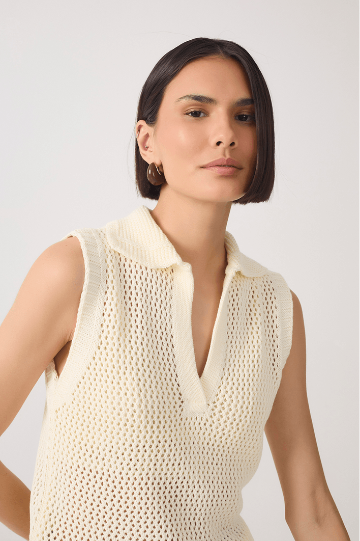 Blusa Tricot Gola Quadradinhos