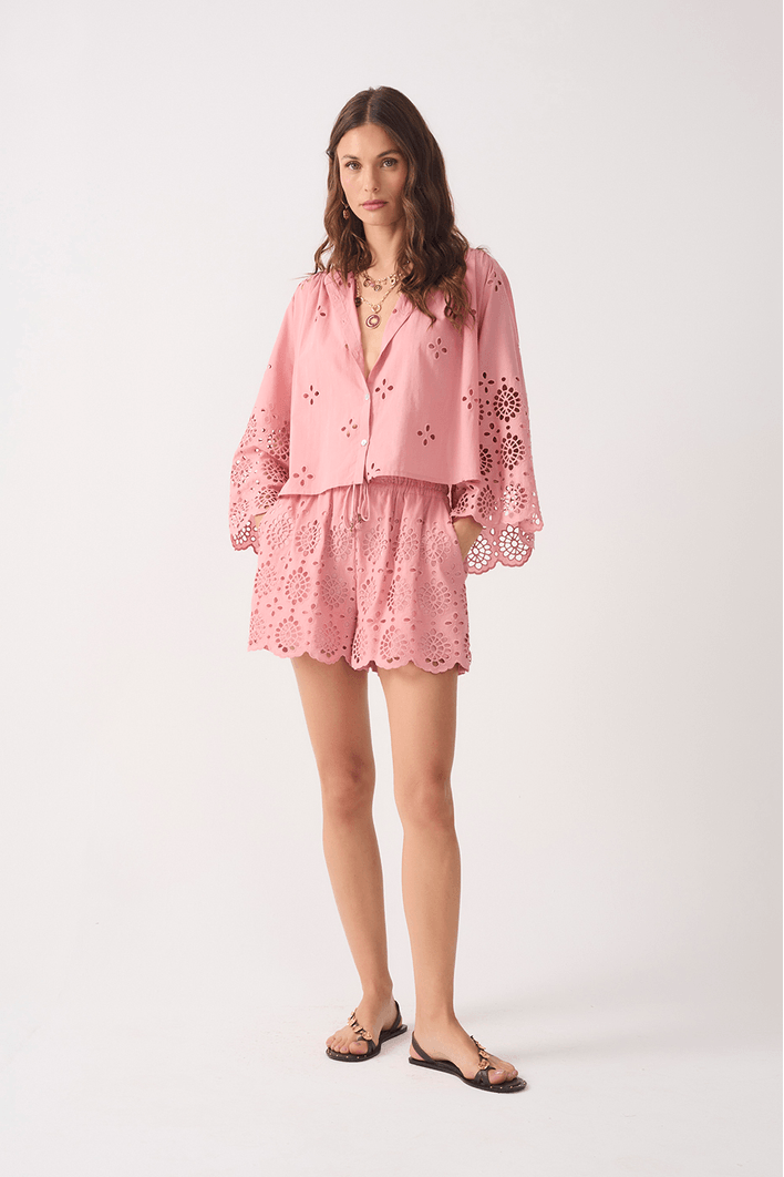 Short Algodão Bordado Barrado