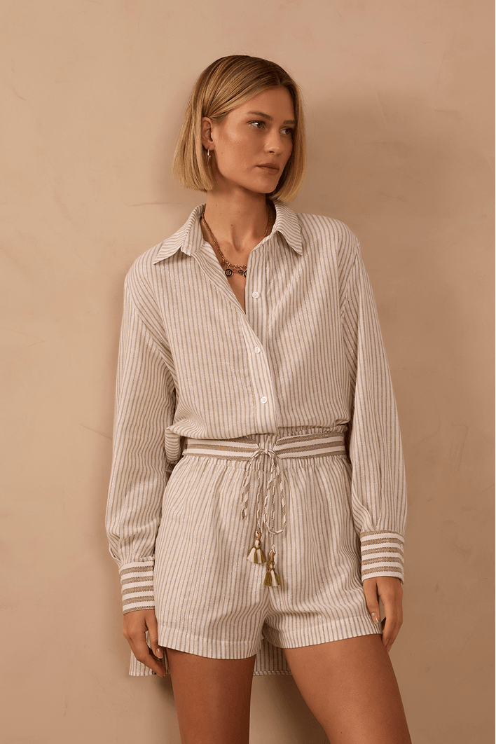 Camisa Linho Listrado Lurex