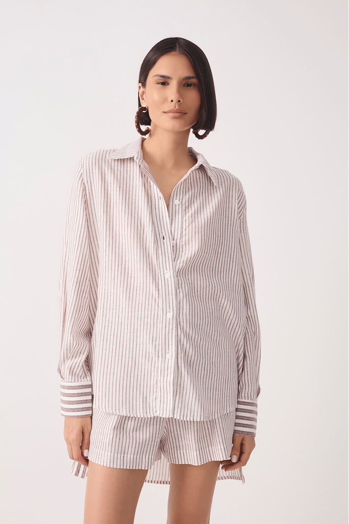 Camisa Linho Listrado Lurex