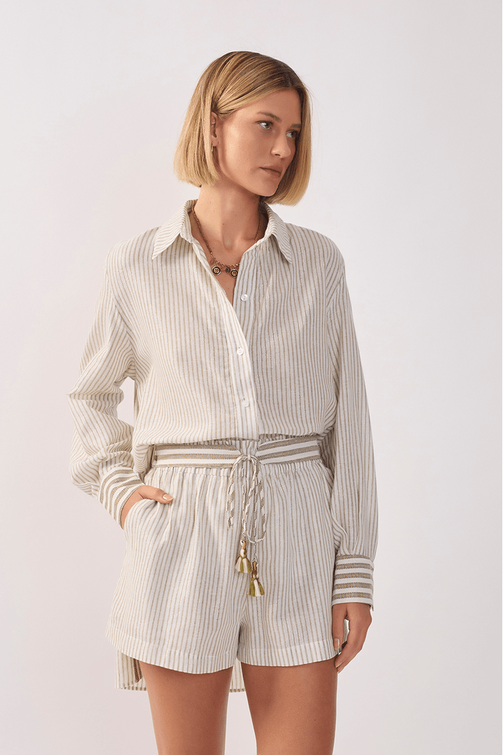 Camisa Linho Listrado Lurex