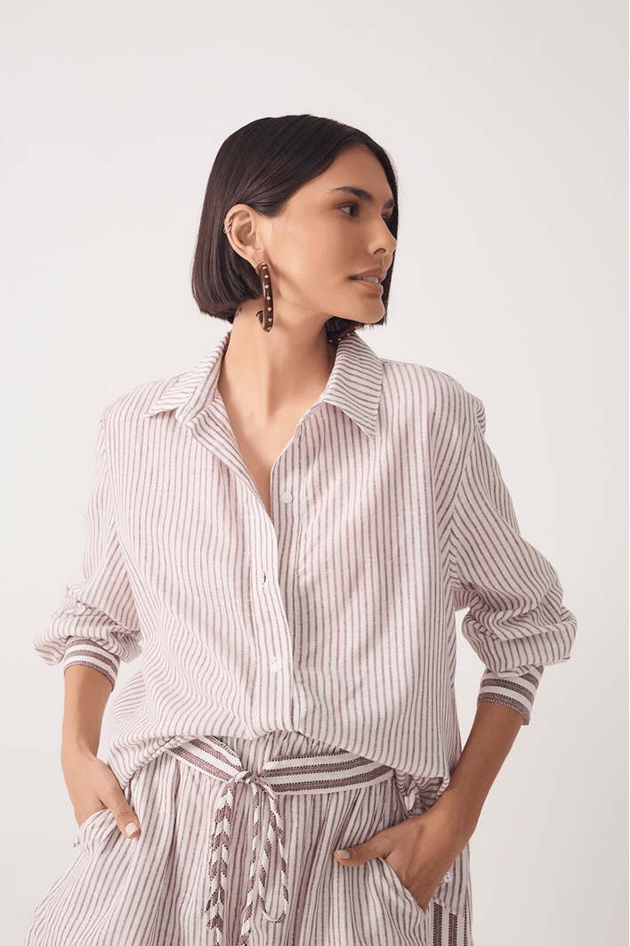 Camisa Linho Listrado Lurex