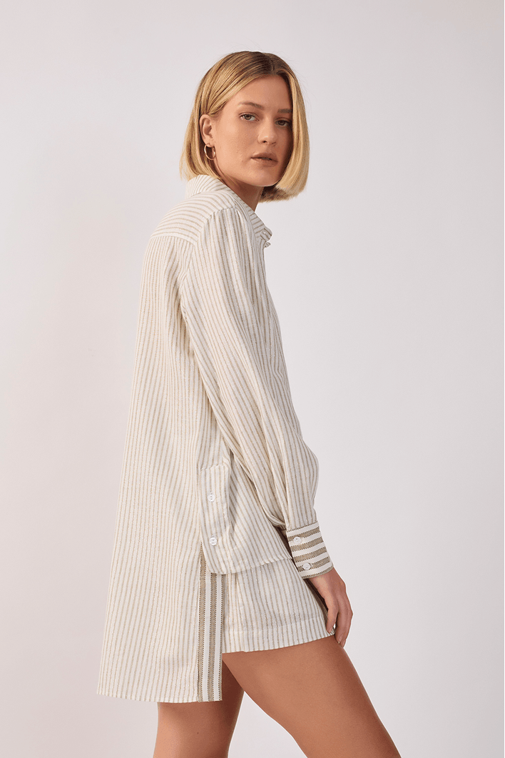 Camisa Linho Listrado Lurex