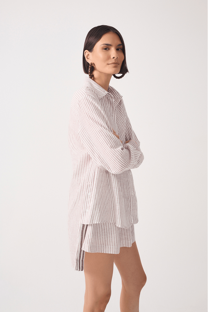 Camisa Linho Listrado Lurex