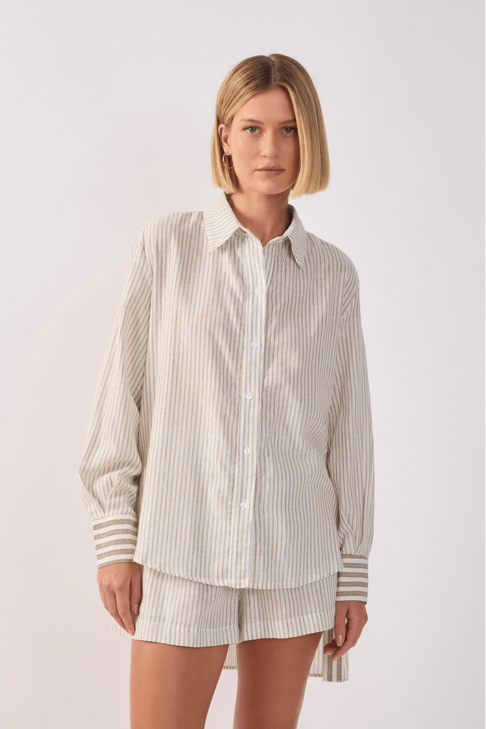 Camisa Linho Listrado Lurex