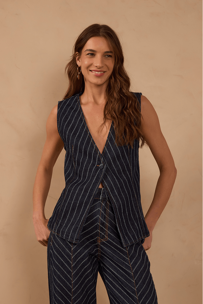 Colete Jeans Listrado