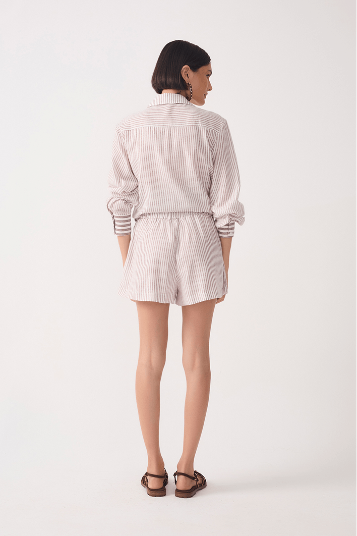Short Linho Cinto Listrado