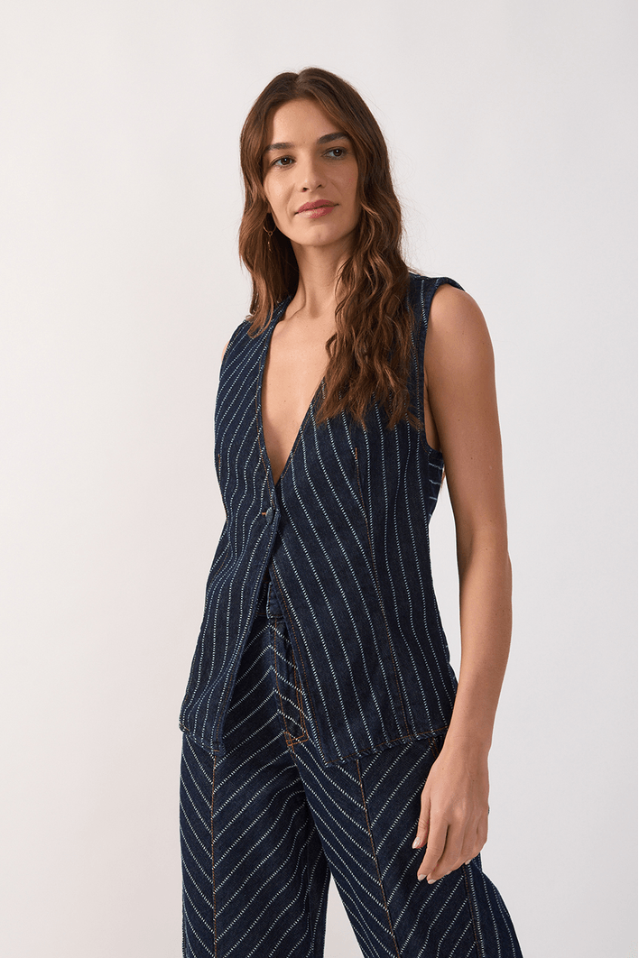 Colete Jeans Listrado