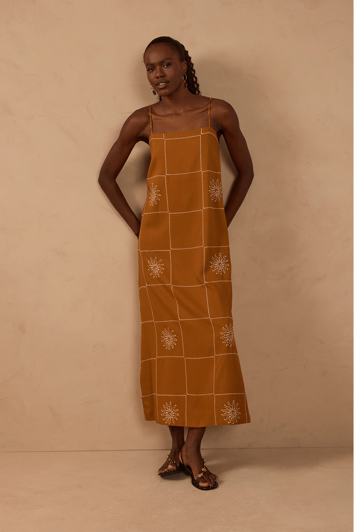 Vestido Cropped Linho Xadrez Sol