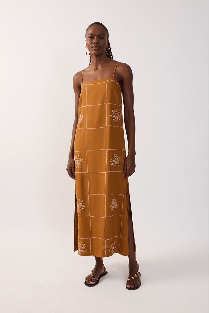 Vestido Cropped Linho Xadrez Sol