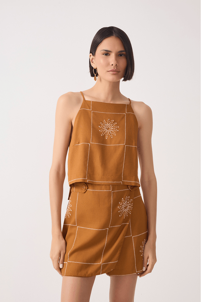 Blusa Linho Quadradinha Xadrez Sol