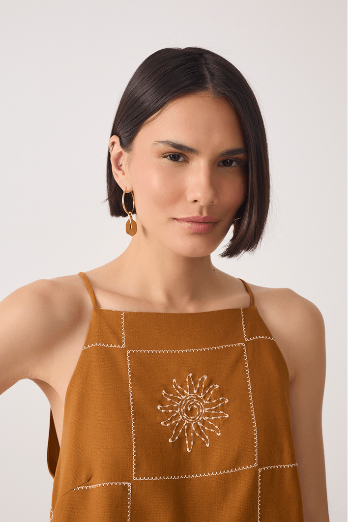 Blusa Linho Quadradinha Xadrez Sol