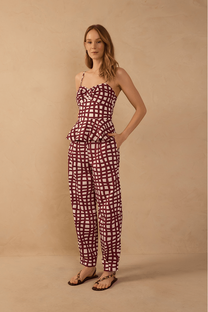 Calça Tricoline Est Trama Vinho