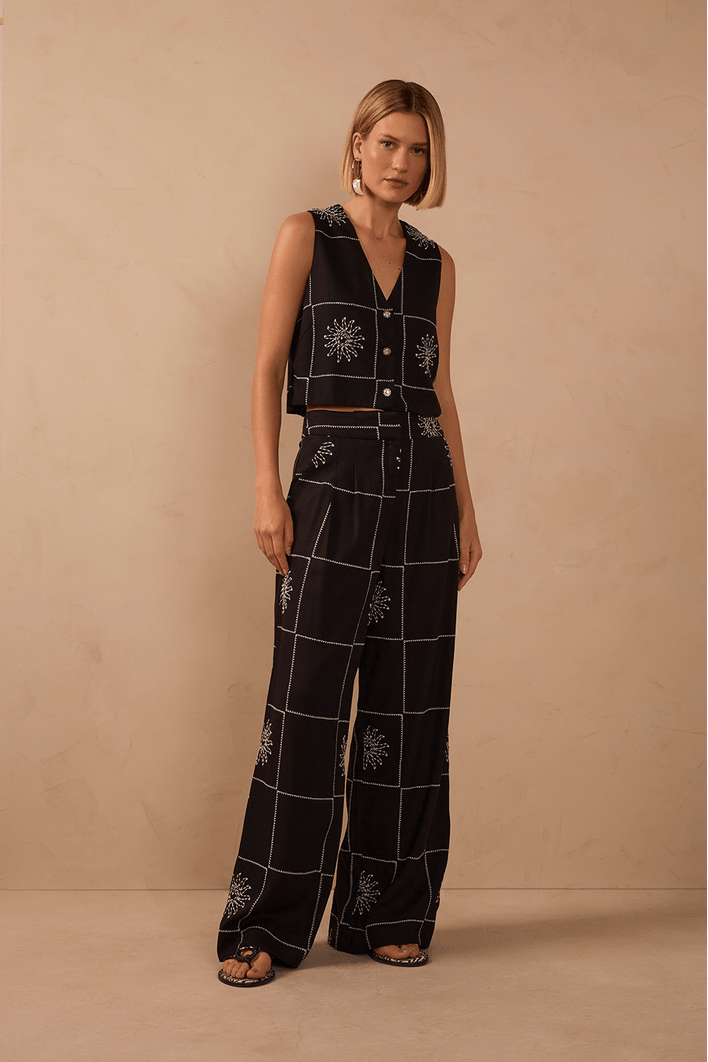 Calça Linho Xadrez Sol