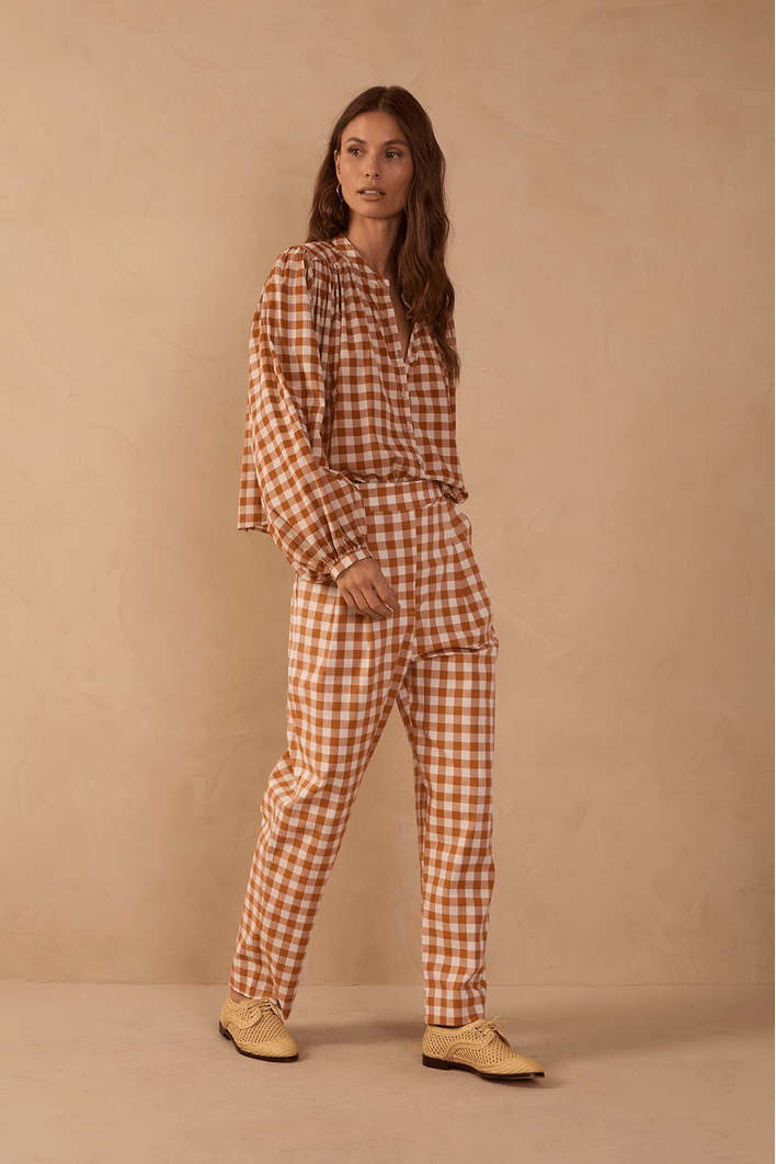 Calça Cropped Algodão Xadrez