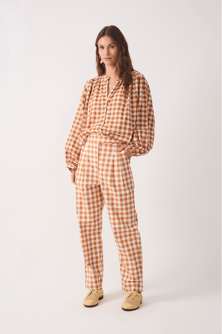 Calça Cropped Algodão Xadrez